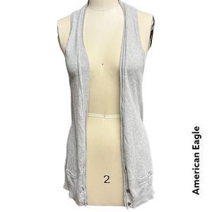 ❄️ AMERICAN EAGLE long knit open front sweater vest in light gray + size S
